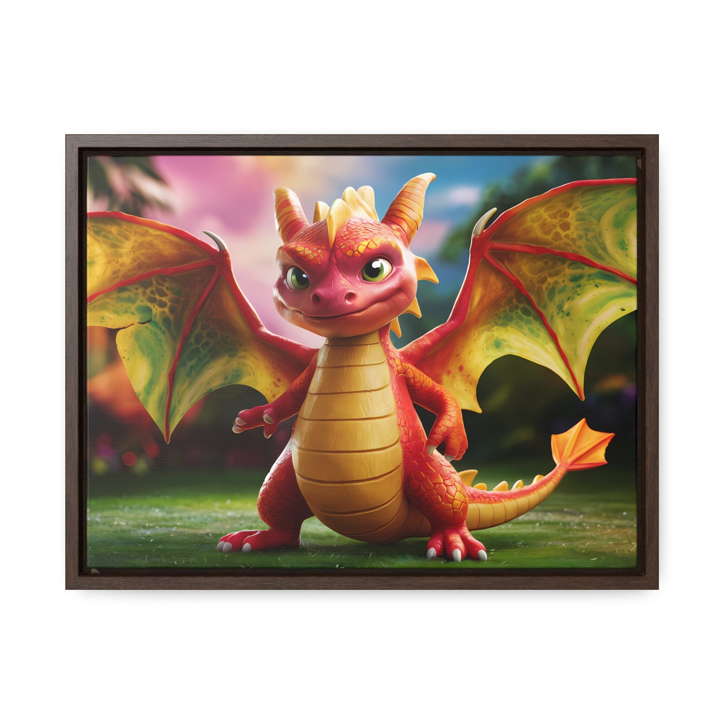 "Playful Baby Dragon in a Magical Forest" - Gallery Canvas Wraps, Horizontal Frame