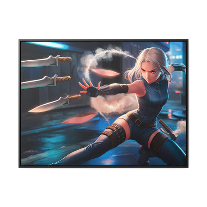 Blade Dancer in the Neon Shadows - Gallery Canvas Wraps, Horizontal Frame