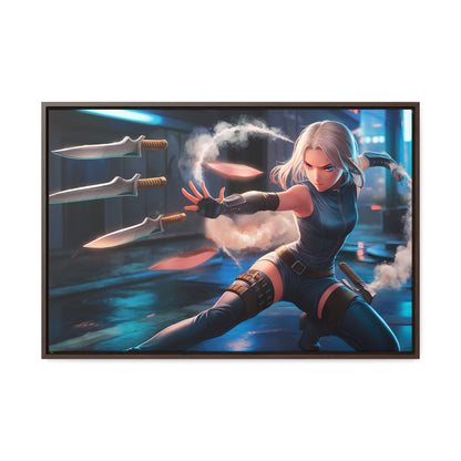 Blade Dancer in the Neon Shadows - Gallery Canvas Wraps, Horizontal Frame