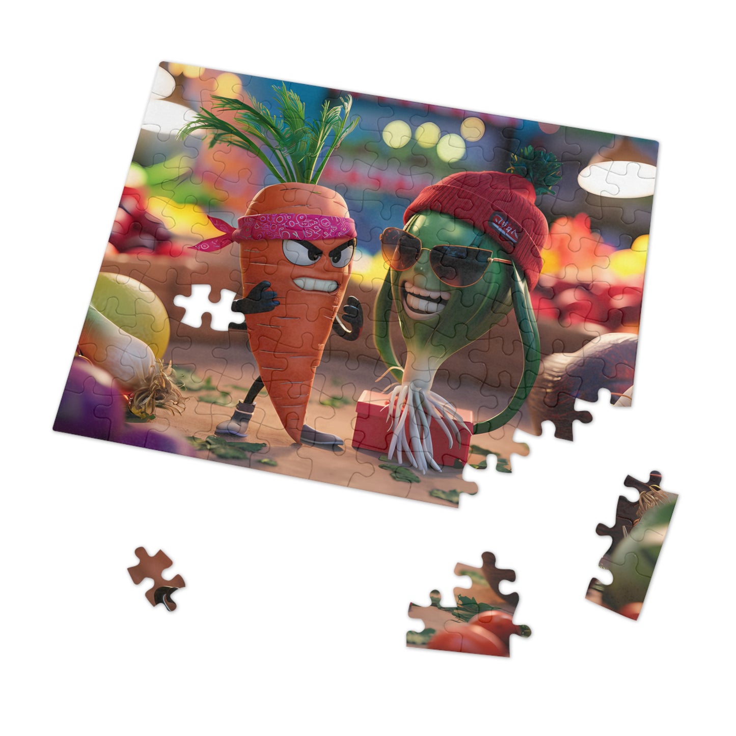 "Veggie Showdown: Carrot vs. Cool Onion" - Jigsaw Puzzle (30, 110, 252, 500,1000-Piece)