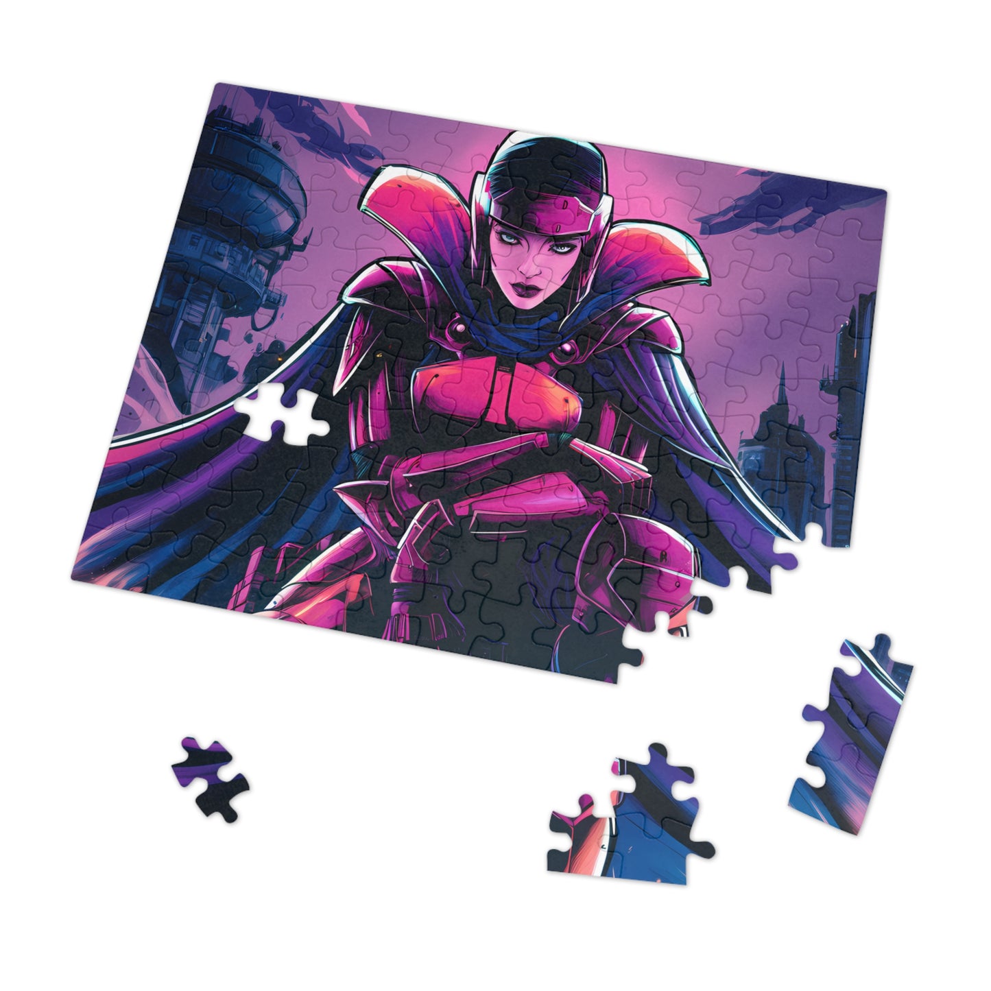 Crimson Enforcer of the Neon Fortress - Jigsaw Puzzle (30, 110, 252, 500,1000-Piece)