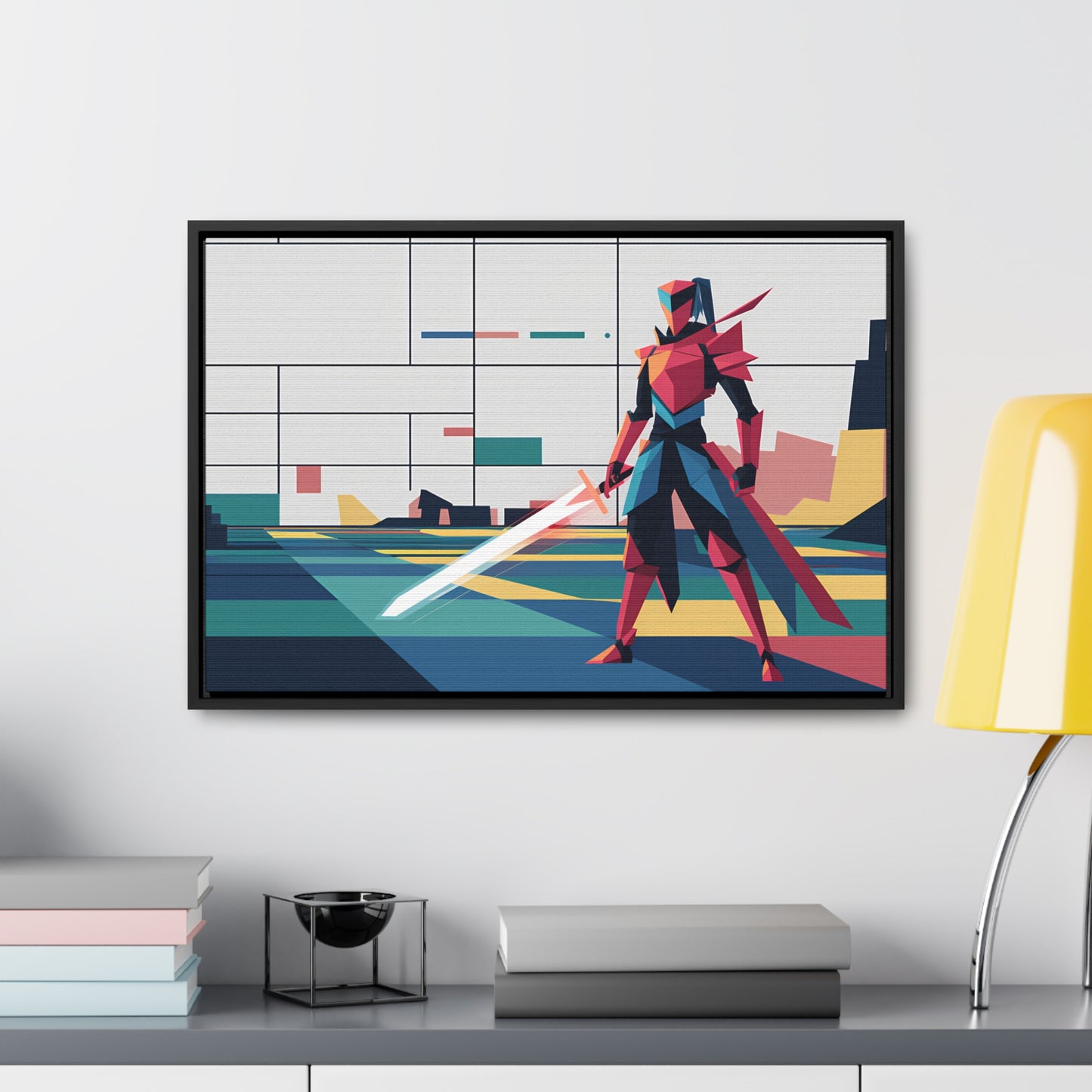 Neon Knight in a Digital Realm - Gallery Canvas Wraps, Horizontal Frame