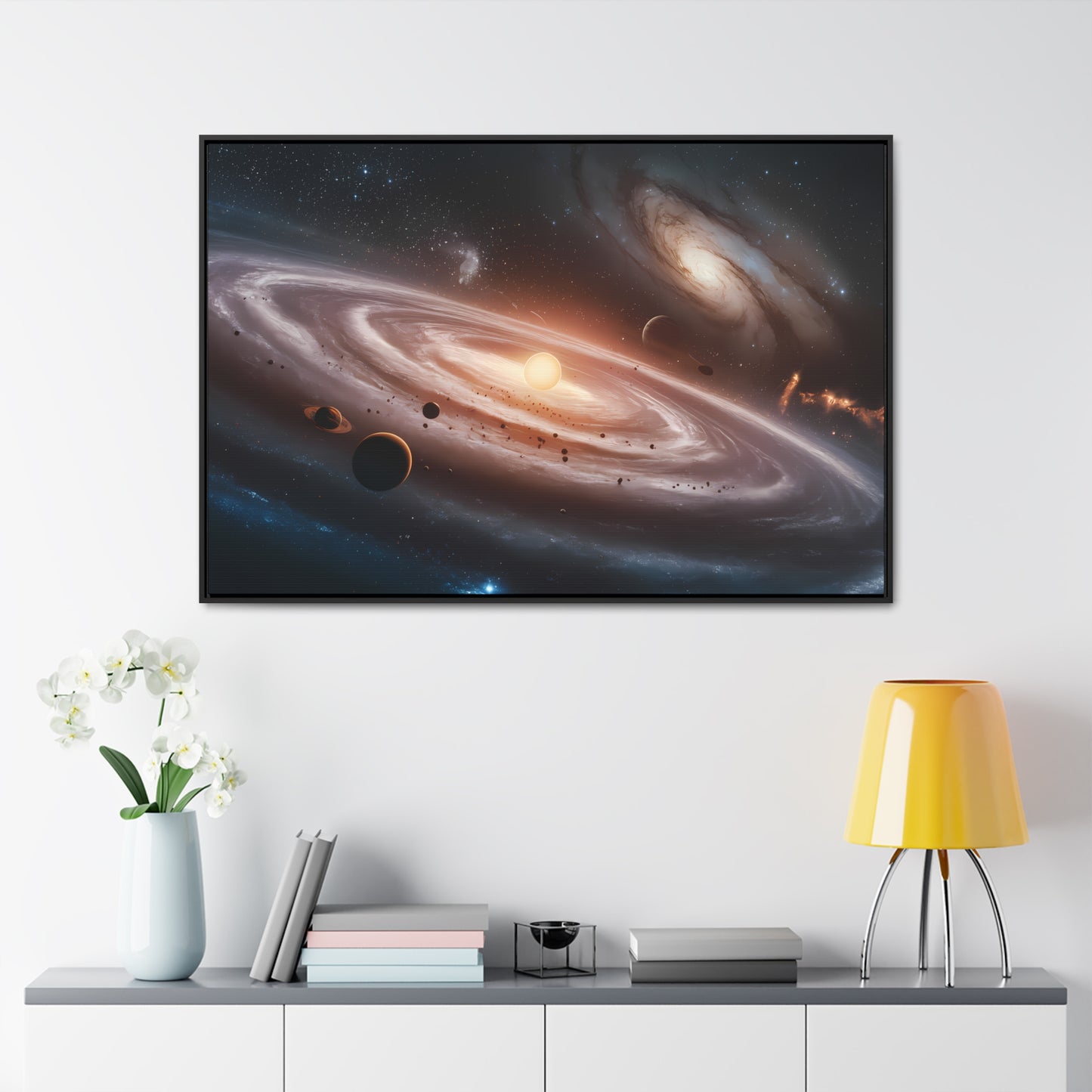 Celestial Symphony: The Dance of Galaxies and Planets - Gallery Canvas Wraps, Horizontal Frame