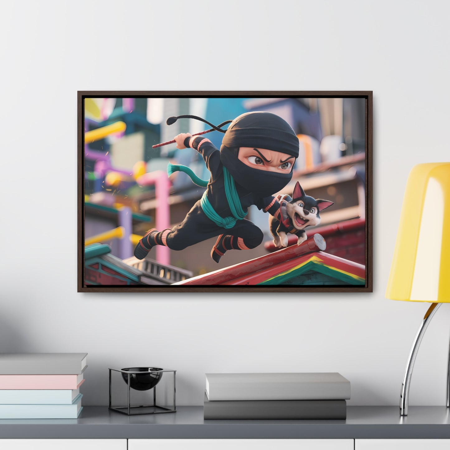 "Ninja and the Fearless Pup" - Gallery Canvas Wraps, Horizontal Frame