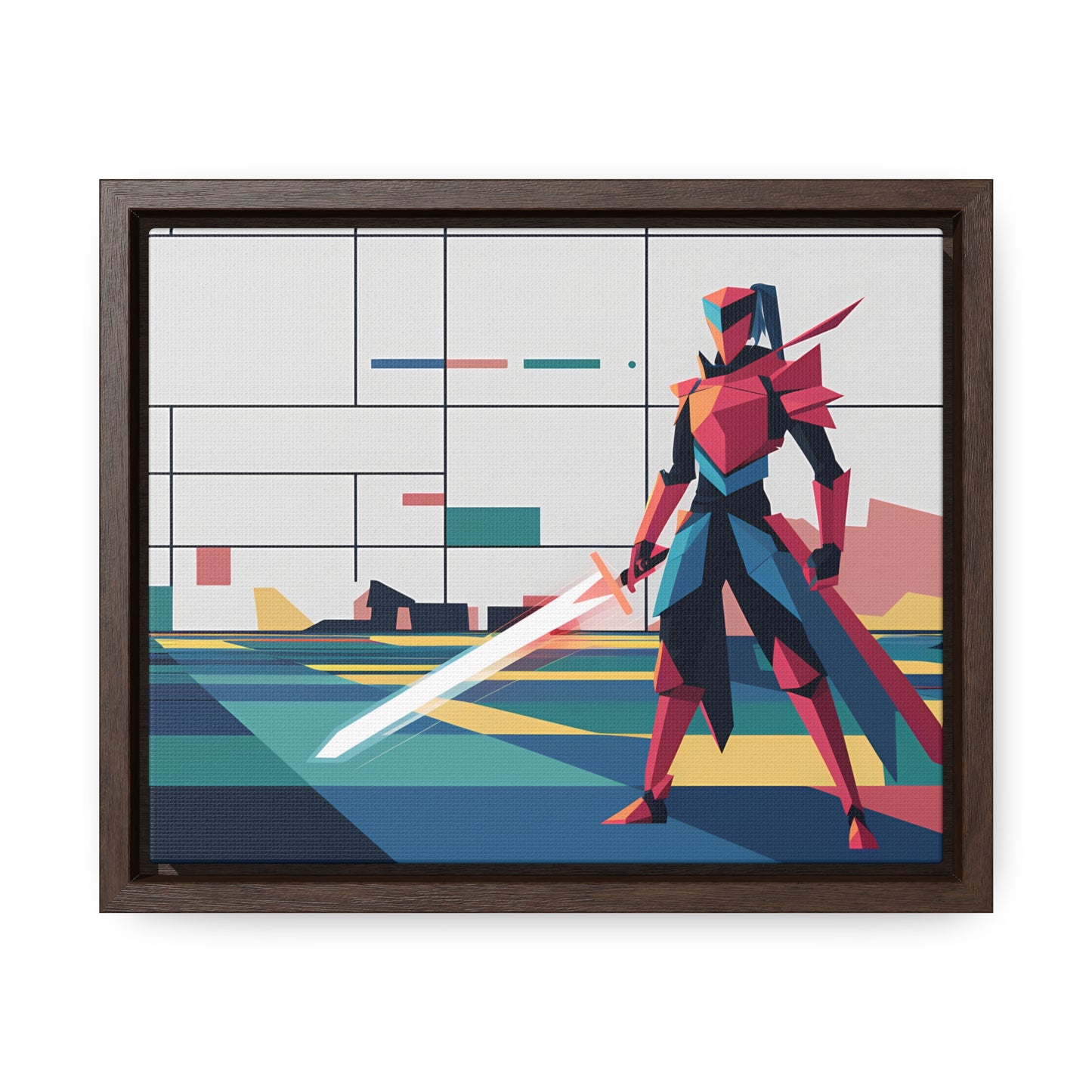 Neon Knight in a Digital Realm - Gallery Canvas Wraps, Horizontal Frame