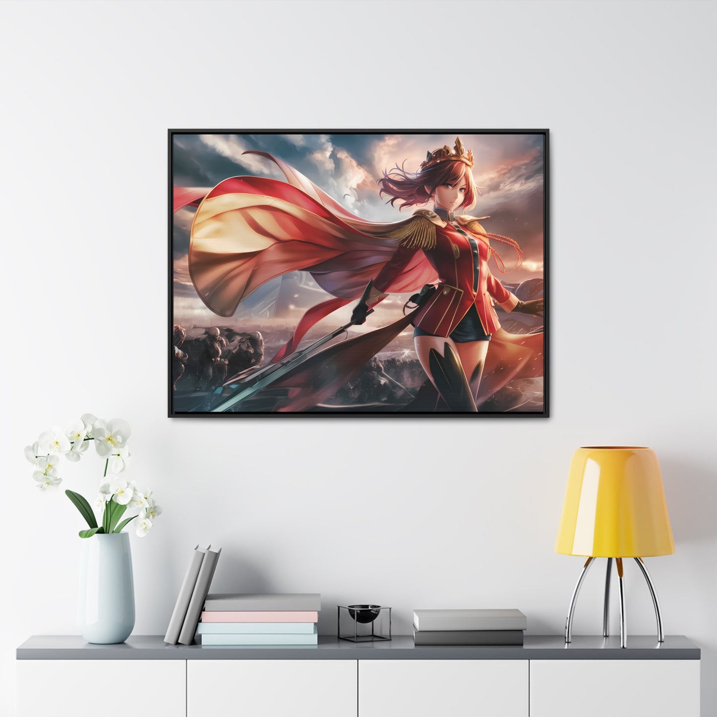 "Crimson Empress: Battle's Edge" - Gallery Canvas Wraps, Horizontal Frame