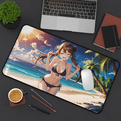 Happy Anime Girl at the beach - Desk Mat