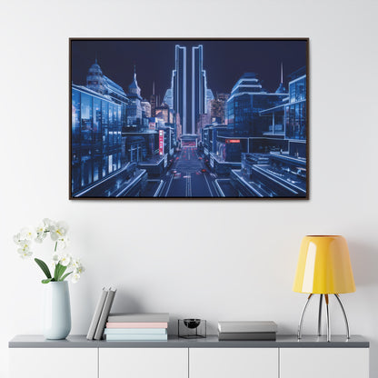 Neon Cityscape at Midnight - Gallery Canvas Wraps, Horizontal Frame