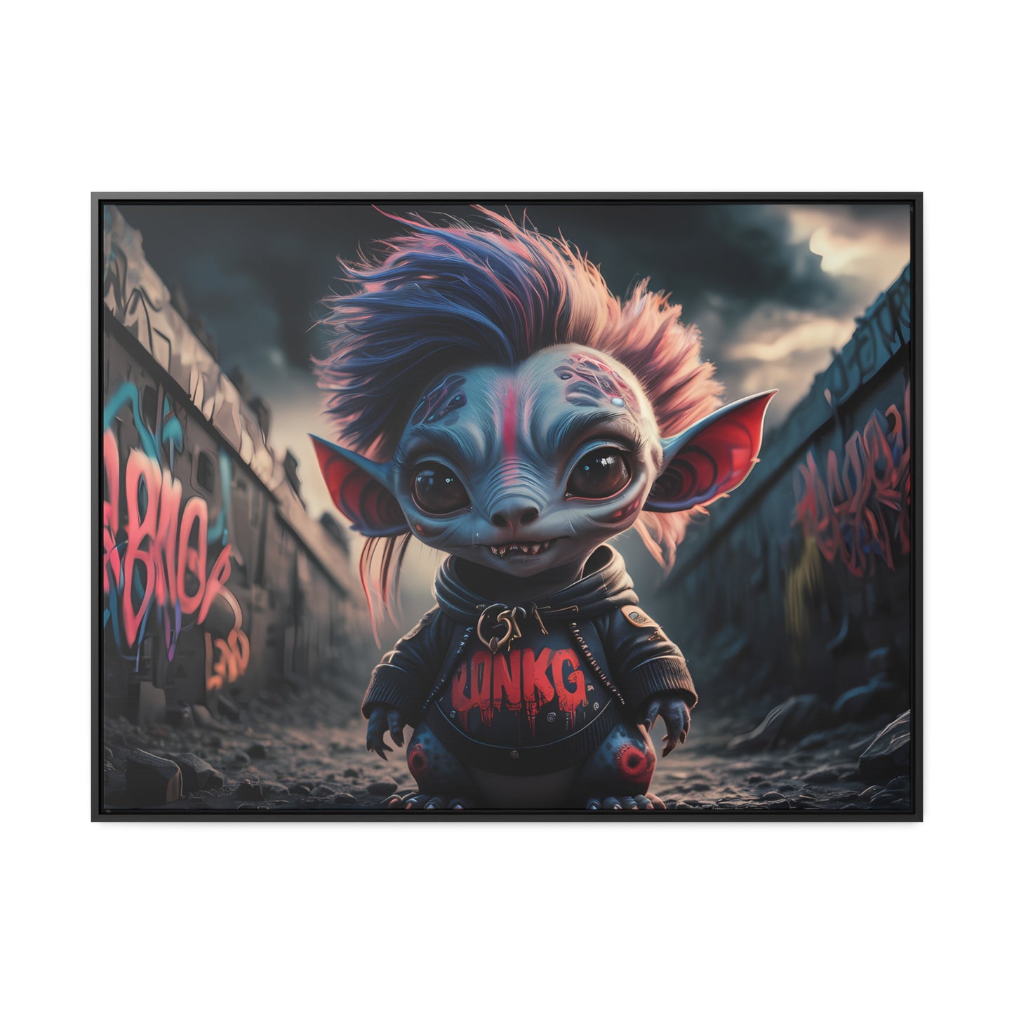 Rebel Gremlin in the Neon Alley - Gallery Canvas Wraps, Horizontal Frame