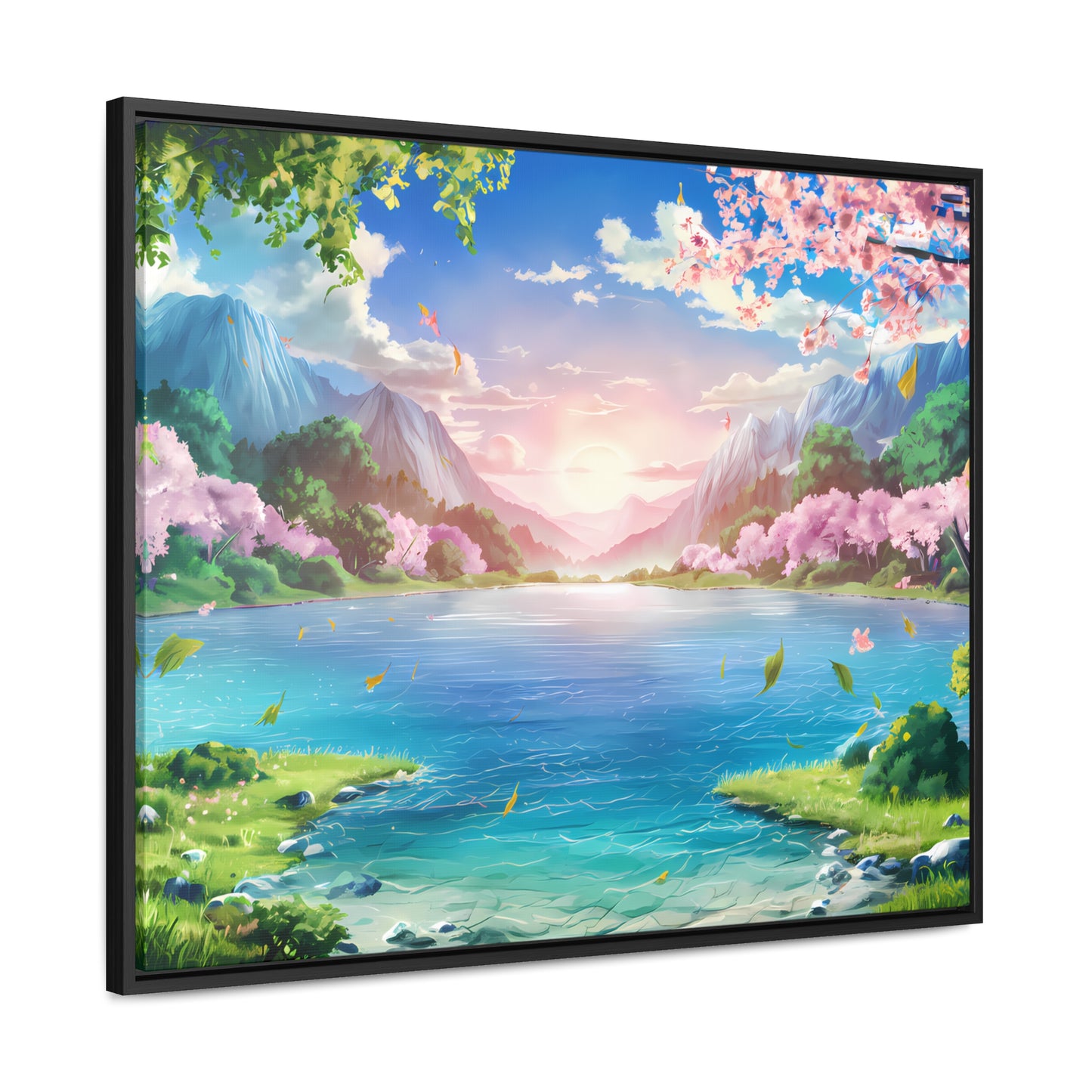 Serene Sunrise Over Blossoming Lake - Gallery Canvas Wraps, Horizontal Frame