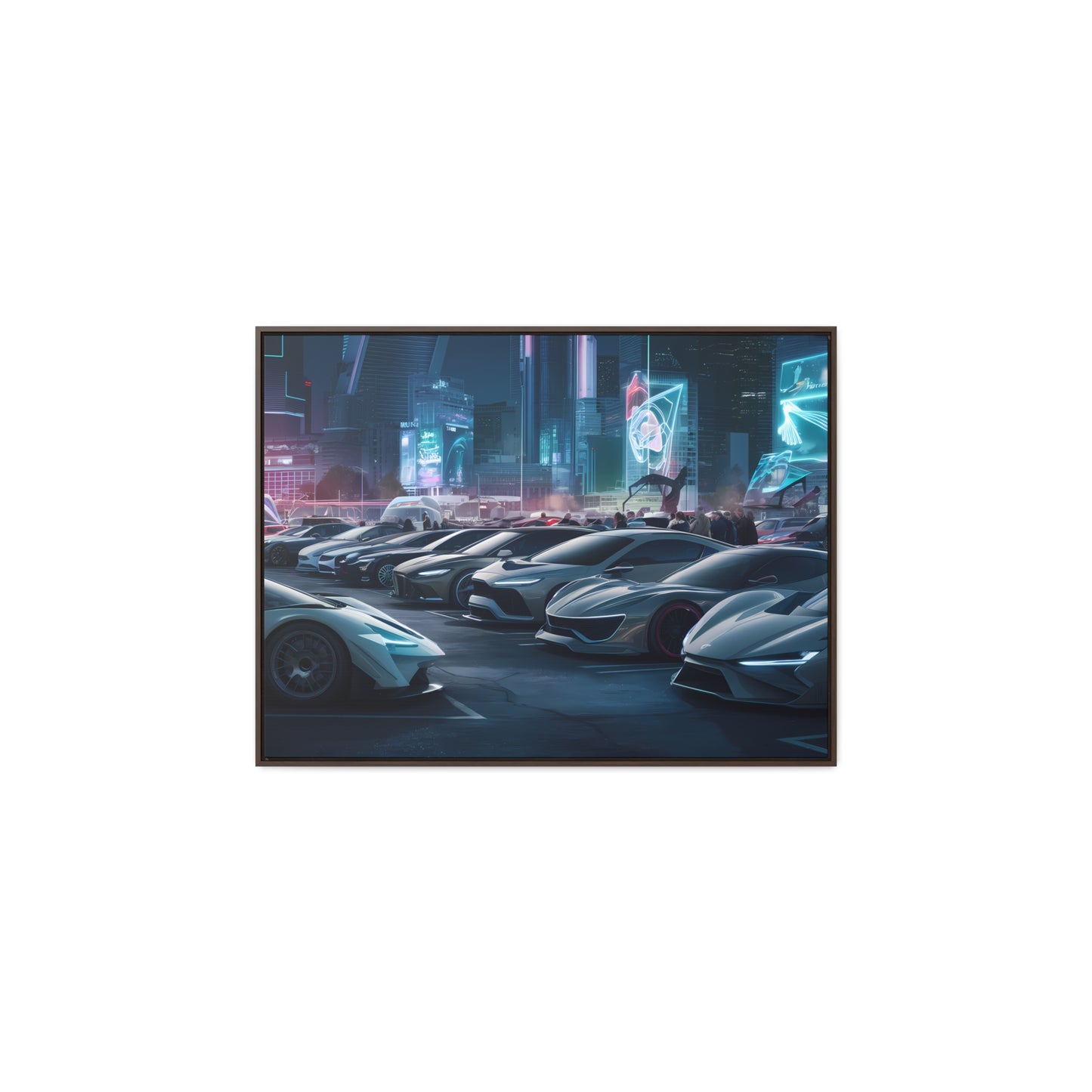 "Midnight Car Meet in Neon City" - Gallery Canvas Wraps, Horizontal Frame