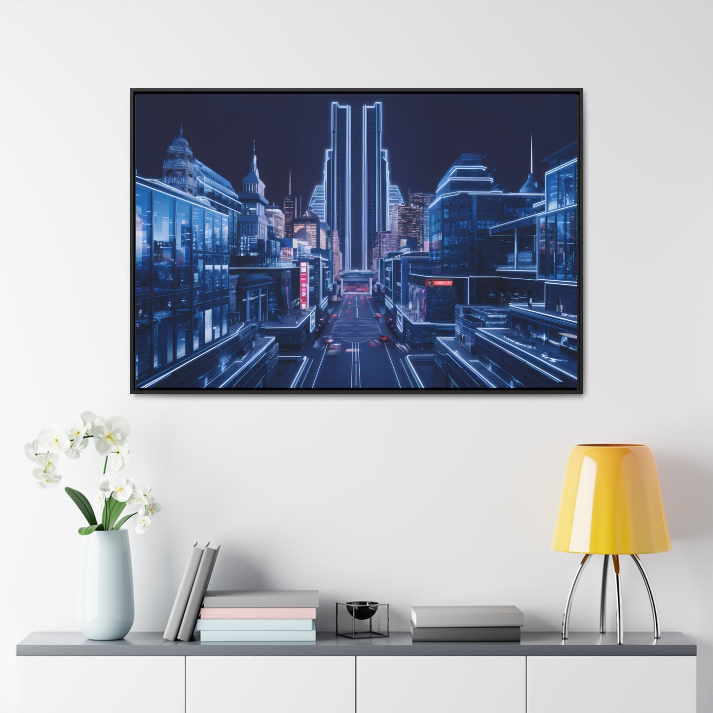 Neon Cityscape at Midnight - Gallery Canvas Wraps, Horizontal Frame