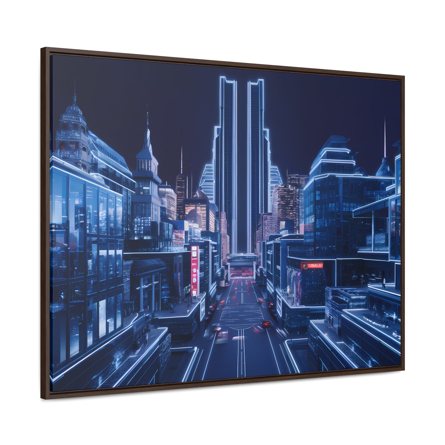 Neon Cityscape at Midnight - Gallery Canvas Wraps, Horizontal Frame