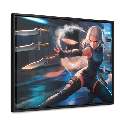 Blade Dancer in the Neon Shadows - Gallery Canvas Wraps, Horizontal Frame