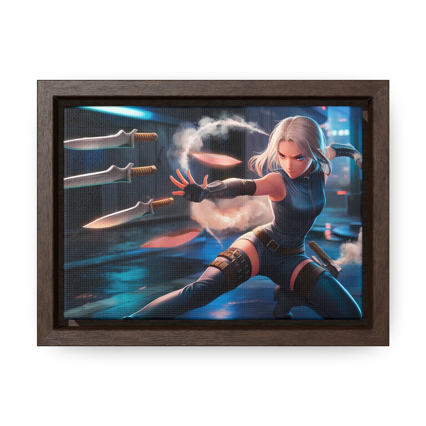 Blade Dancer in the Neon Shadows - Gallery Canvas Wraps, Horizontal Frame