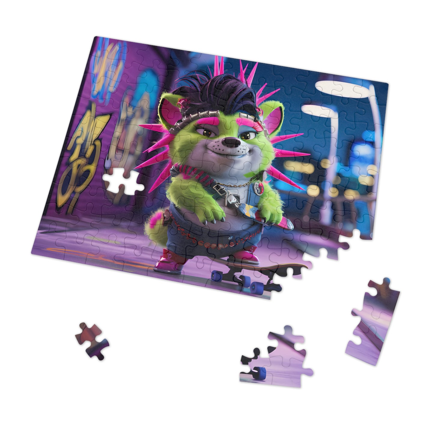 Neon Punk Skater in the City - Jigsaw Puzzle (30, 110, 252, 500,1000-Piece)