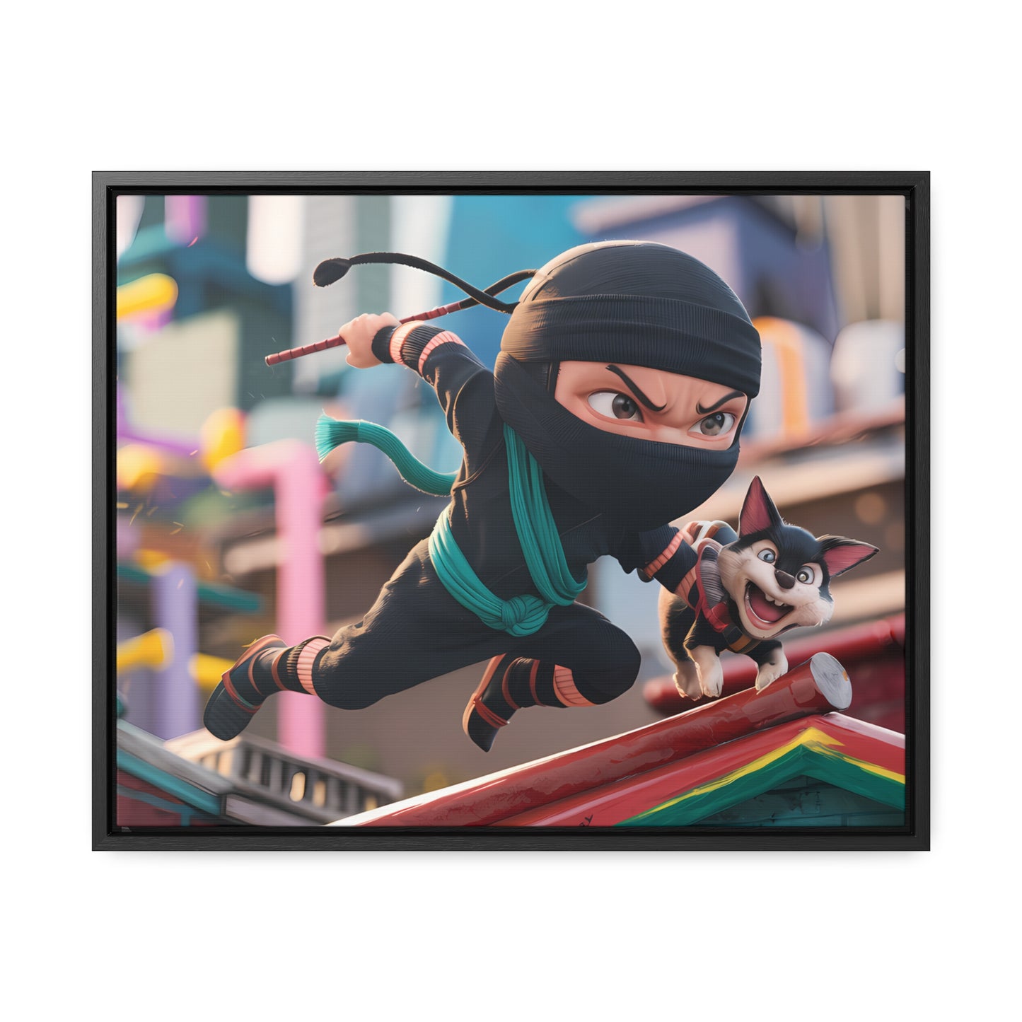 "Ninja and the Fearless Pup" - Gallery Canvas Wraps, Horizontal Frame