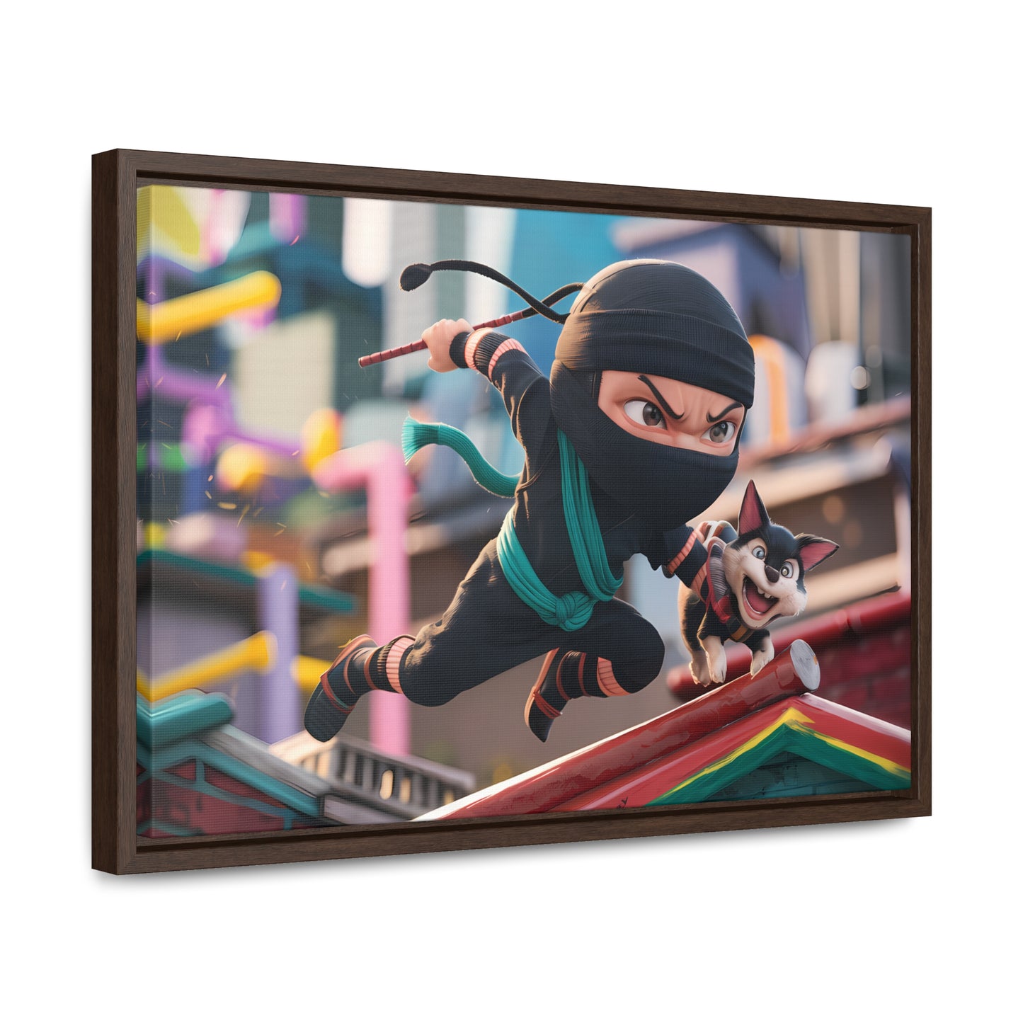 "Ninja and the Fearless Pup" - Gallery Canvas Wraps, Horizontal Frame