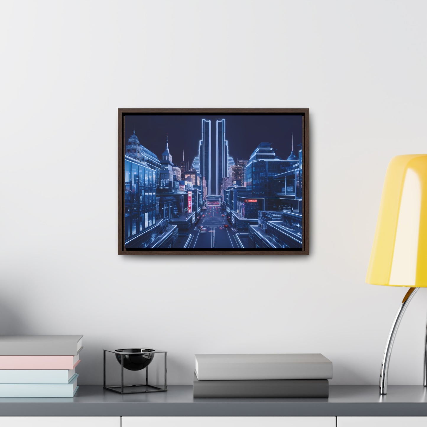 Neon Cityscape at Midnight - Gallery Canvas Wraps, Horizontal Frame