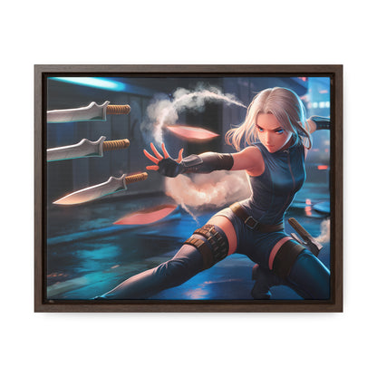 Blade Dancer in the Neon Shadows - Gallery Canvas Wraps, Horizontal Frame