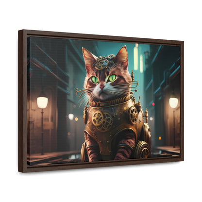 Clockwork Feline: Guardian of the Neon Alley - Gallery Canvas Wraps, Horizontal Frame