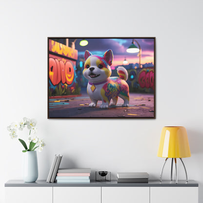 "Graffiti Pup in Neon Alley" - Gallery Canvas Wraps, Horizontal Frame