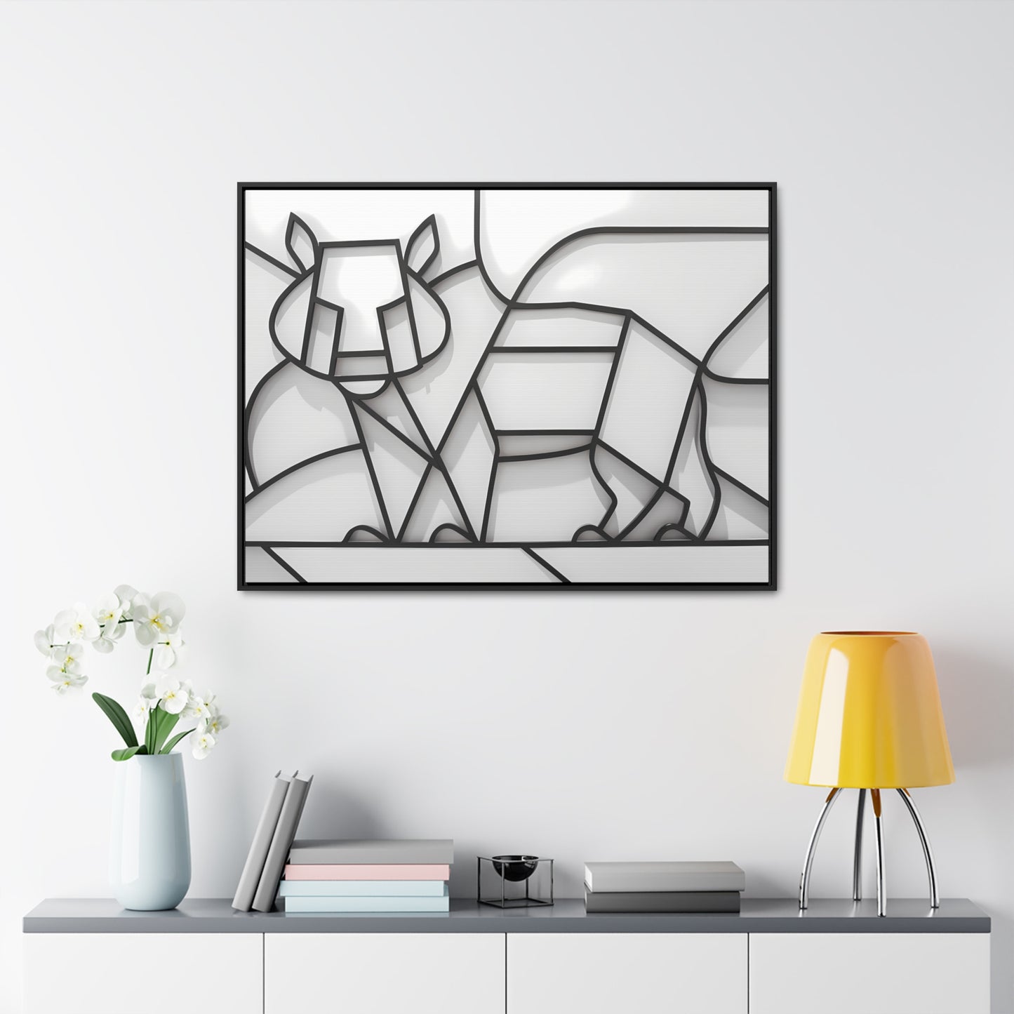 Geometric Rhino in Monochrome - Gallery Canvas Wraps, Horizontal Frame