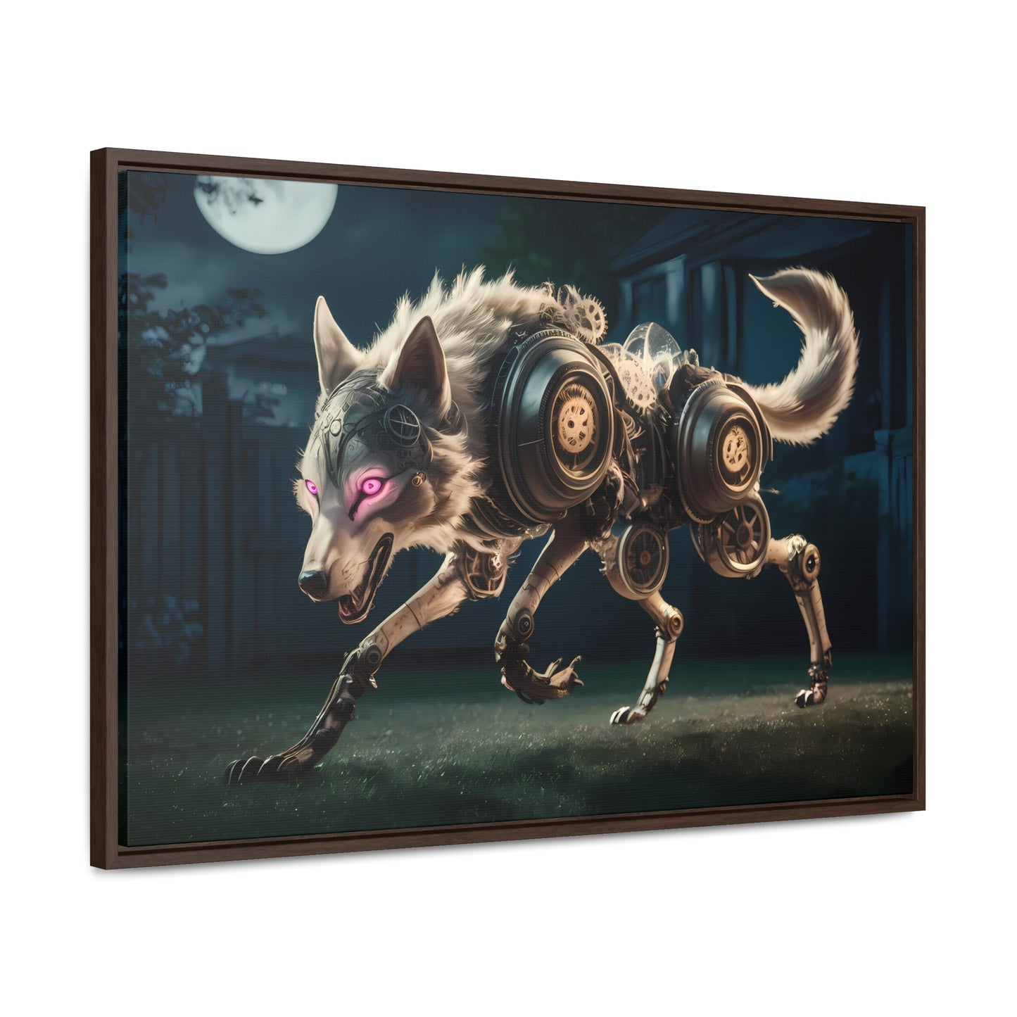 Cyberwolf Under the Moon - Gallery Canvas Wraps, Horizontal Frame