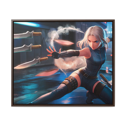 Blade Dancer in the Neon Shadows - Gallery Canvas Wraps, Horizontal Frame