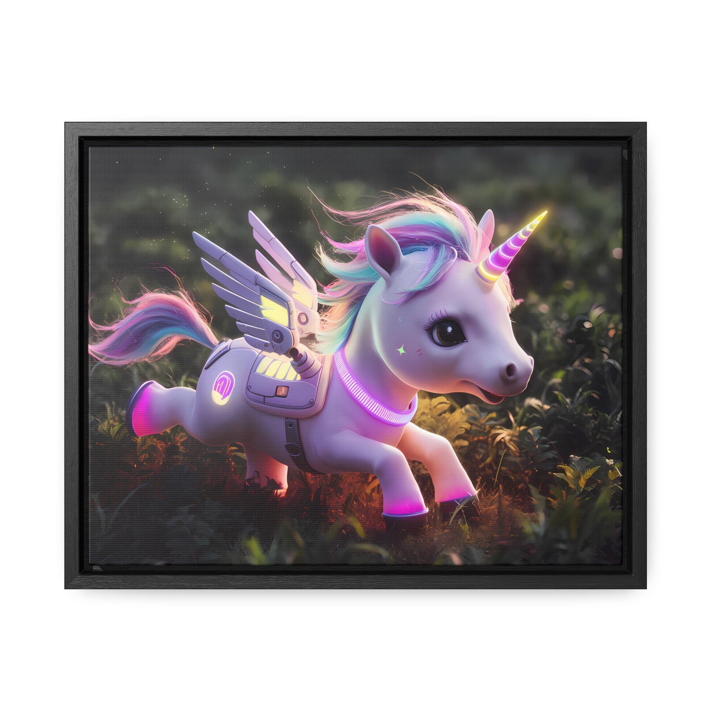 "Cybernetic Unicorn's Twilight Adventure" - Gallery Canvas Wraps, Horizontal Frame