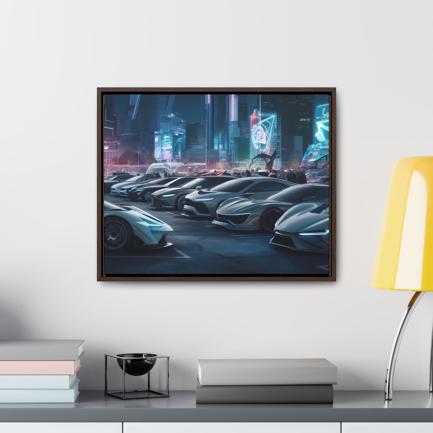 "Midnight Car Meet in Neon City" - Gallery Canvas Wraps, Horizontal Frame