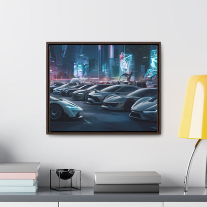 "Midnight Car Meet in Neon City" - Gallery Canvas Wraps, Horizontal Frame