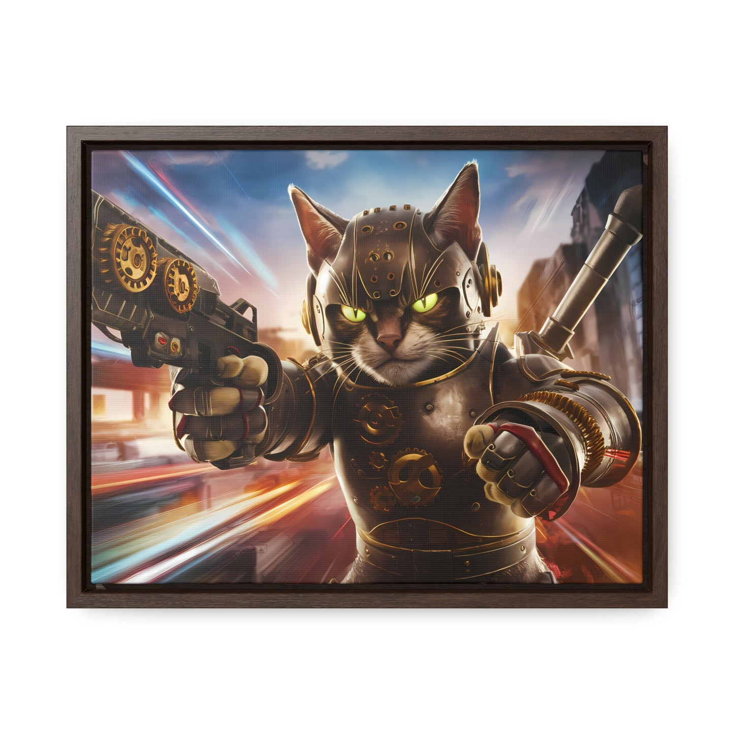 Cyberpunk Cat Warrior - Gallery Canvas Wraps, Horizontal Frame