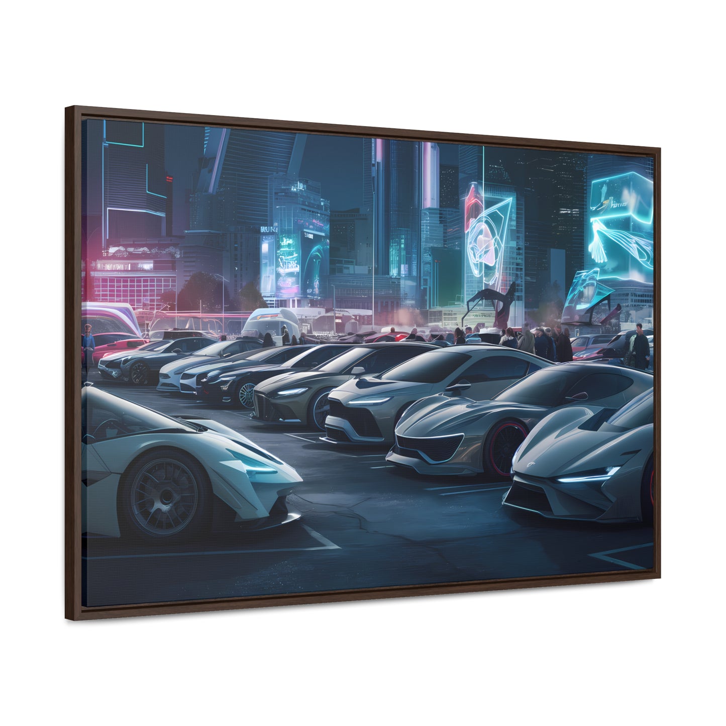 "Midnight Car Meet in Neon City" - Gallery Canvas Wraps, Horizontal Frame