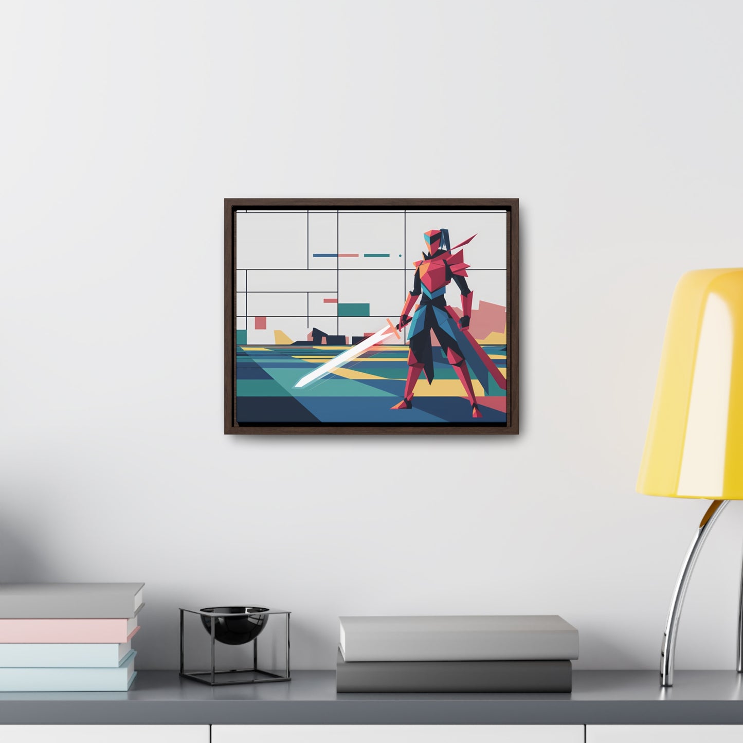 Neon Knight in a Digital Realm - Gallery Canvas Wraps, Horizontal Frame