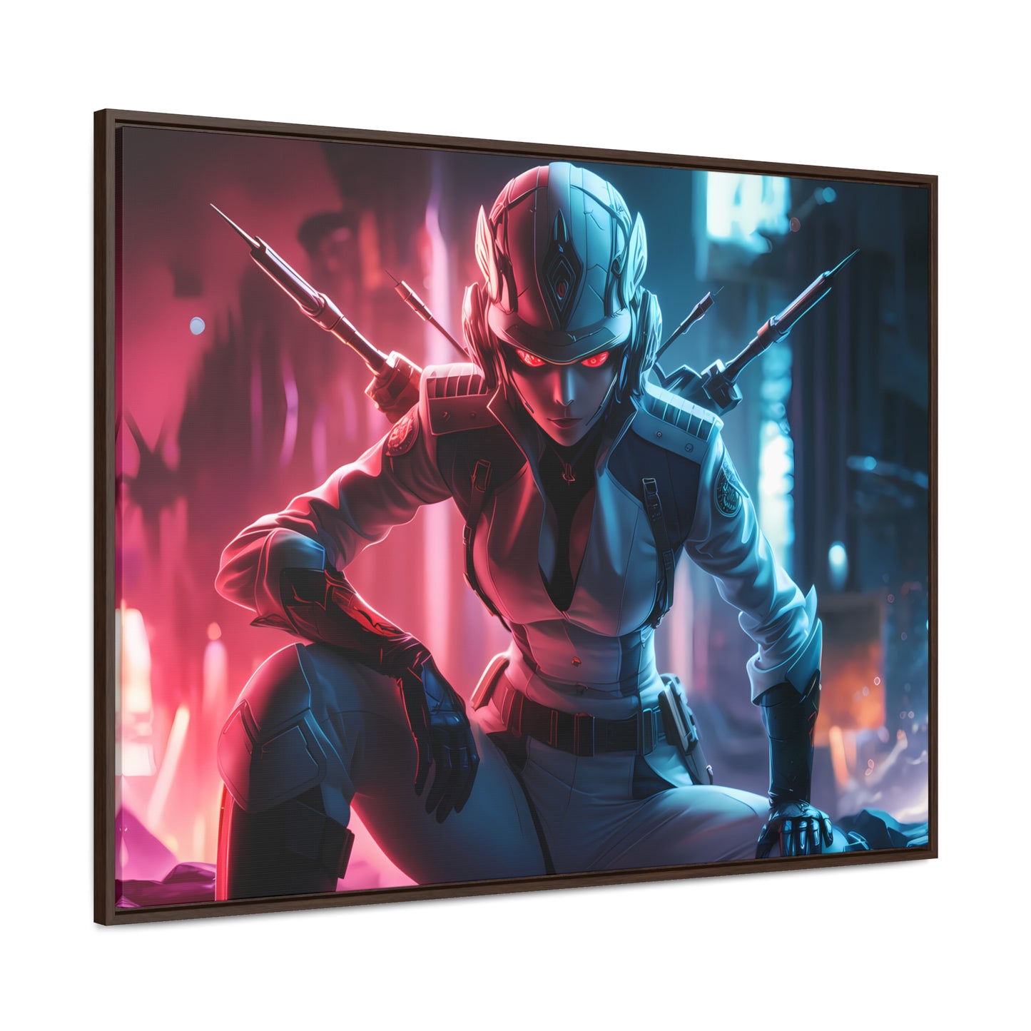 Cybernetic Valkyrie: Neon Enforcer - Gallery Canvas Wraps, Horizontal Frame