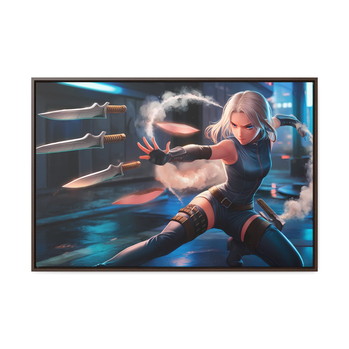 Blade Dancer in the Neon Shadows - Gallery Canvas Wraps, Horizontal Frame