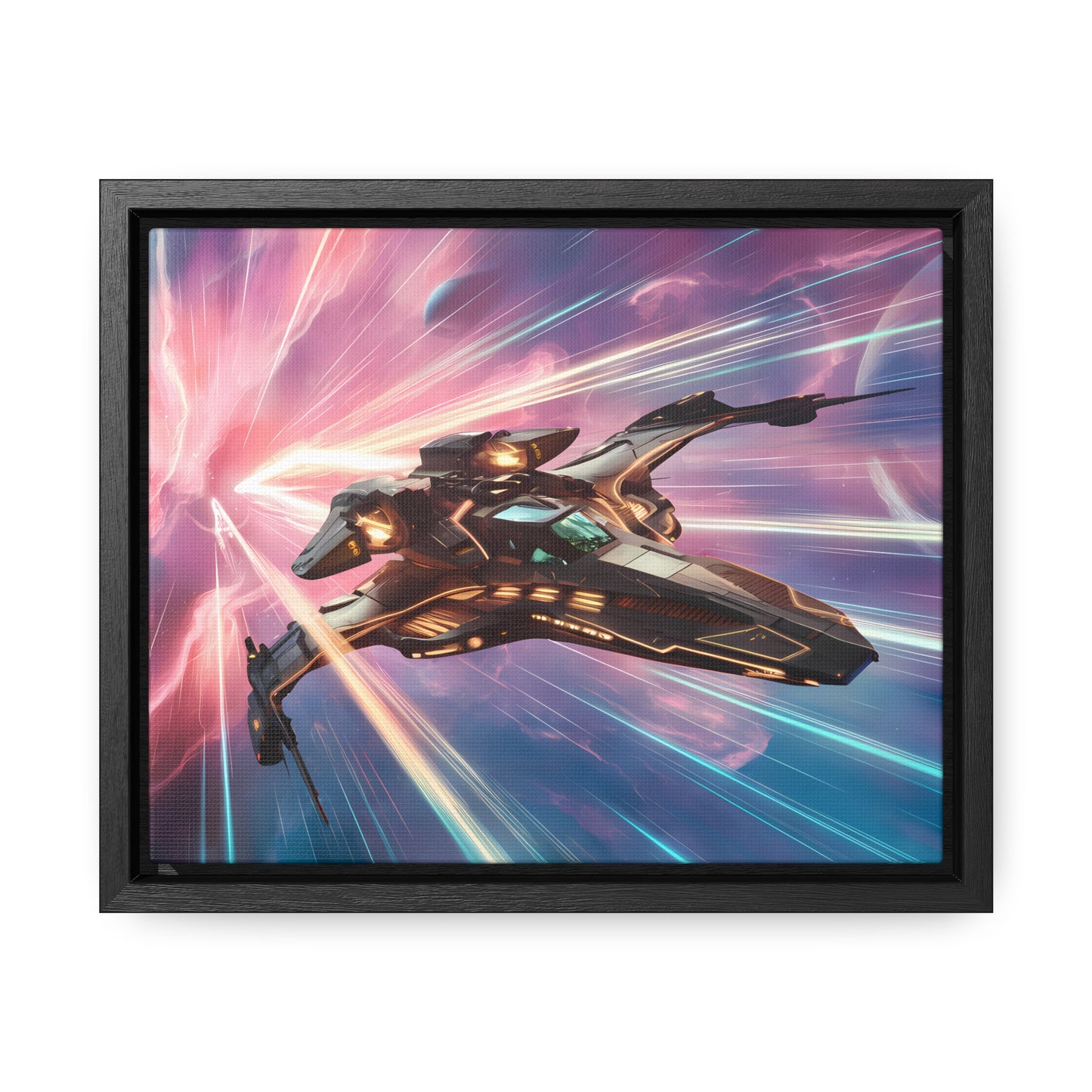 "Starship Through the Cosmic Rift" - Gallery Canvas Wraps, Horizontal Frame