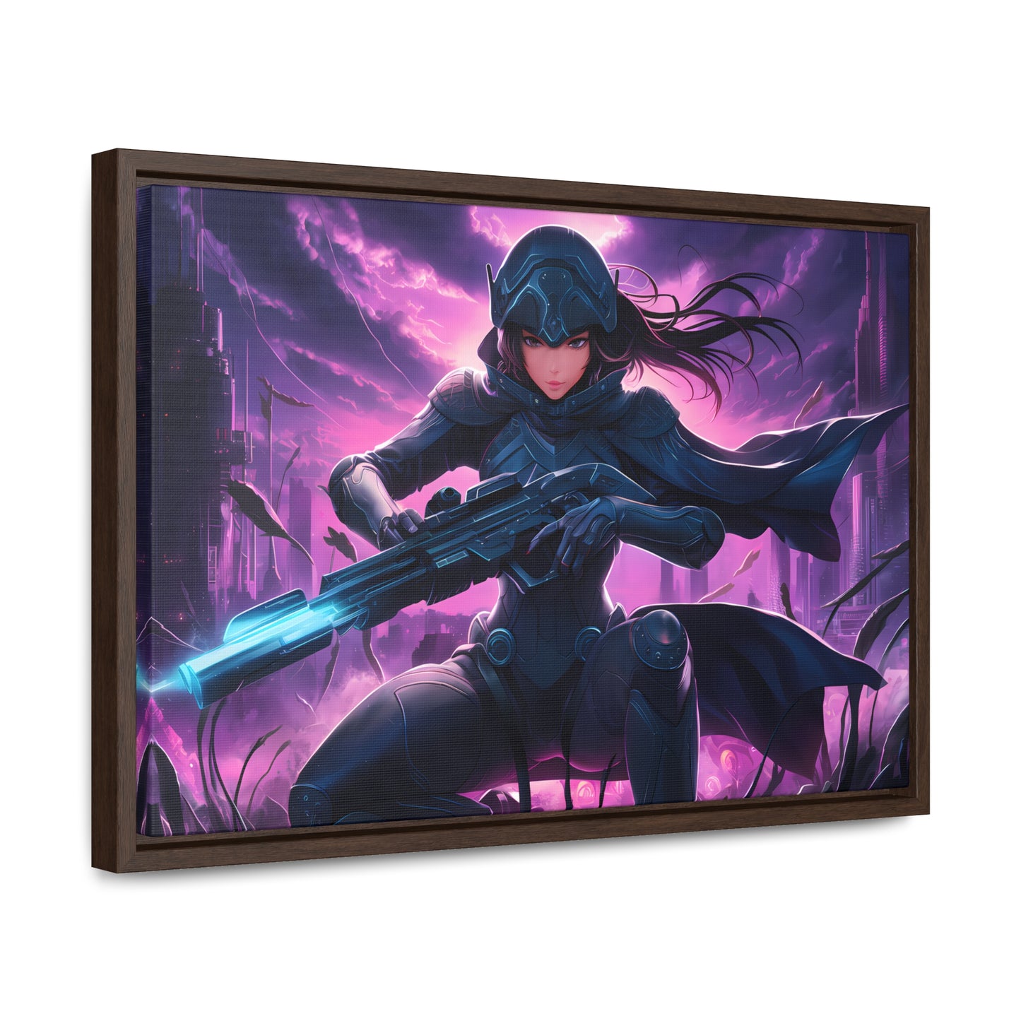 Shadow Sentinel: Neon Hunter - Gallery Canvas Wraps, Horizontal Frame