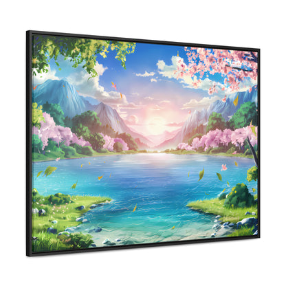 Serene Sunrise Over Blossoming Lake - Gallery Canvas Wraps, Horizontal Frame