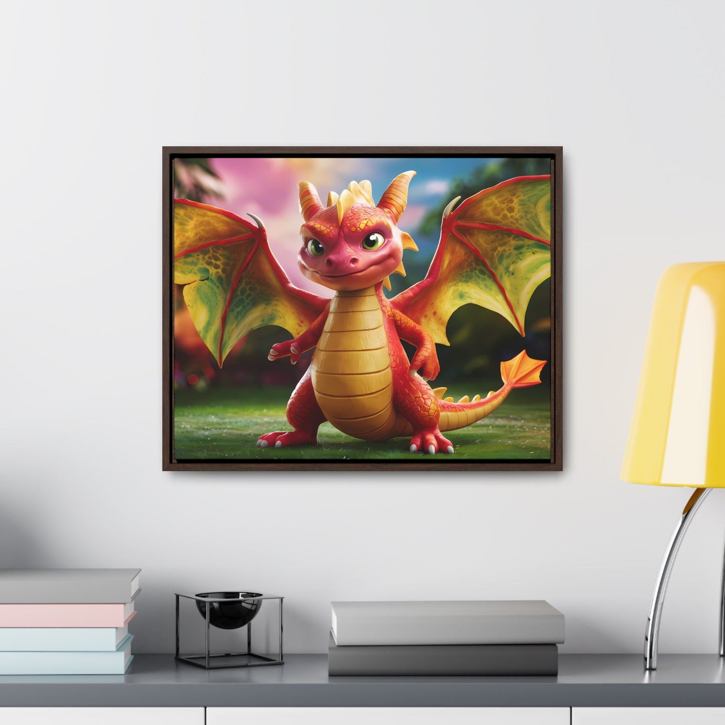 "Playful Baby Dragon in a Magical Forest" - Gallery Canvas Wraps, Horizontal Frame