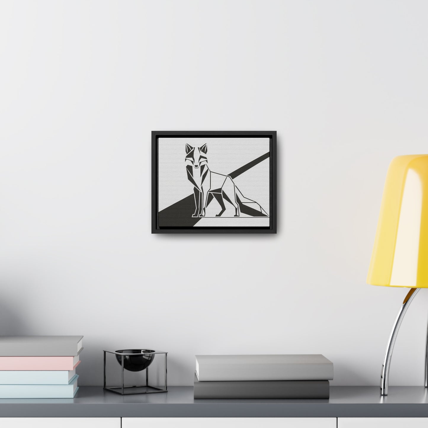 Geometric Fox in Black and White - Gallery Canvas Wraps, Horizontal Frame