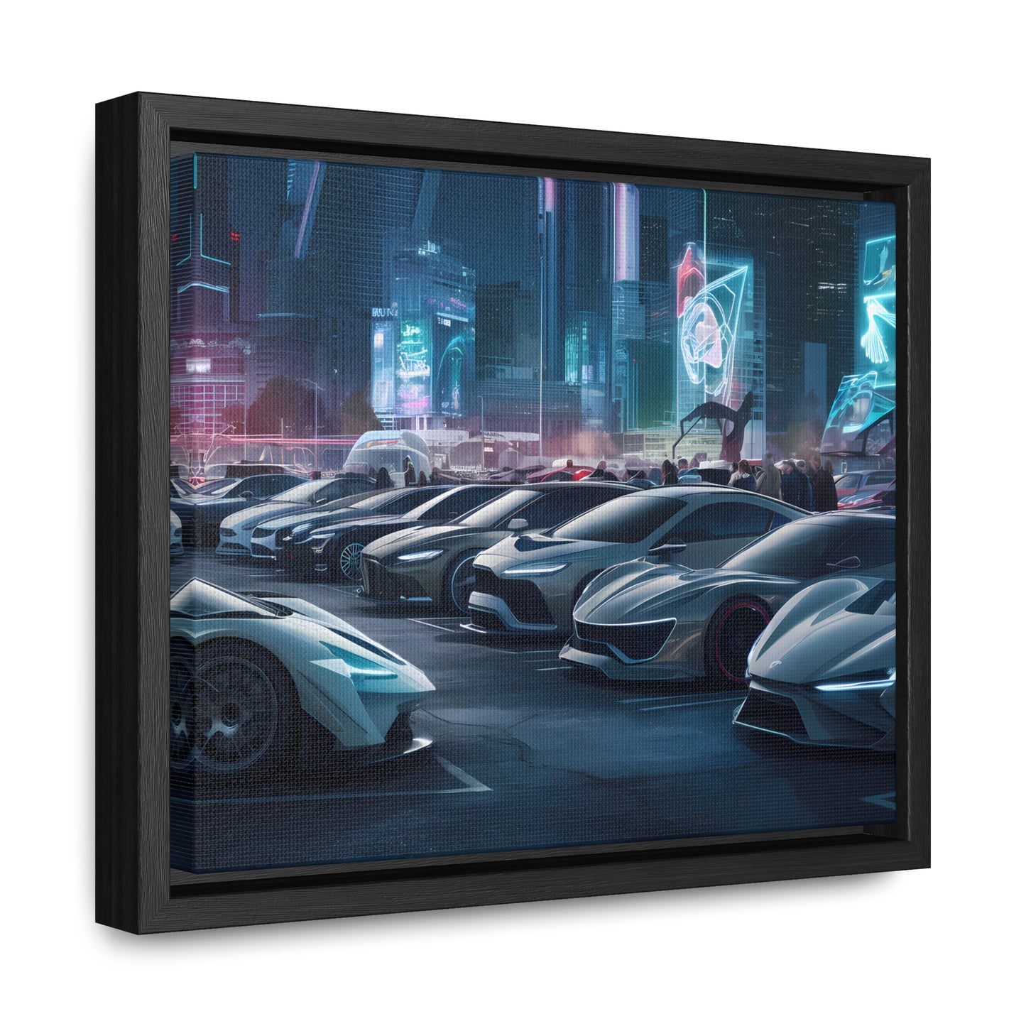 "Midnight Car Meet in Neon City" - Gallery Canvas Wraps, Horizontal Frame