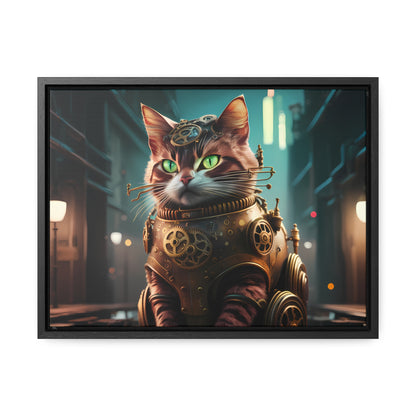 Clockwork Feline: Guardian of the Neon Alley - Gallery Canvas Wraps, Horizontal Frame