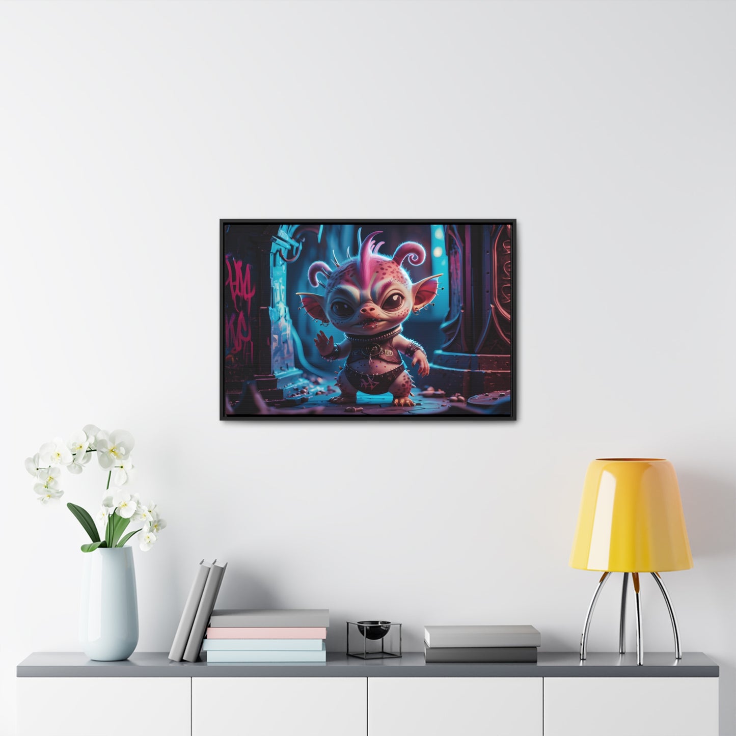 "Punk Goblin in Neon Alley" - Gallery Canvas Wraps, Horizontal Frame