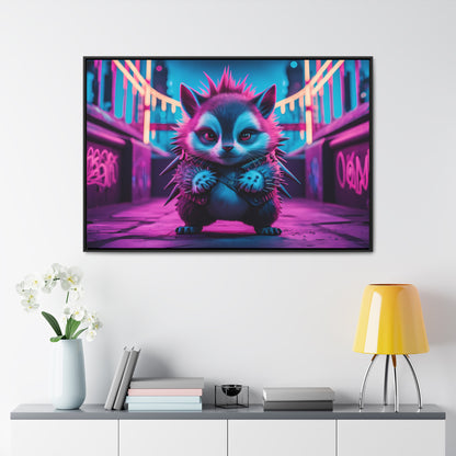 Punk Hedgehog in Neon City - Gallery Canvas Wraps, Horizontal Frame