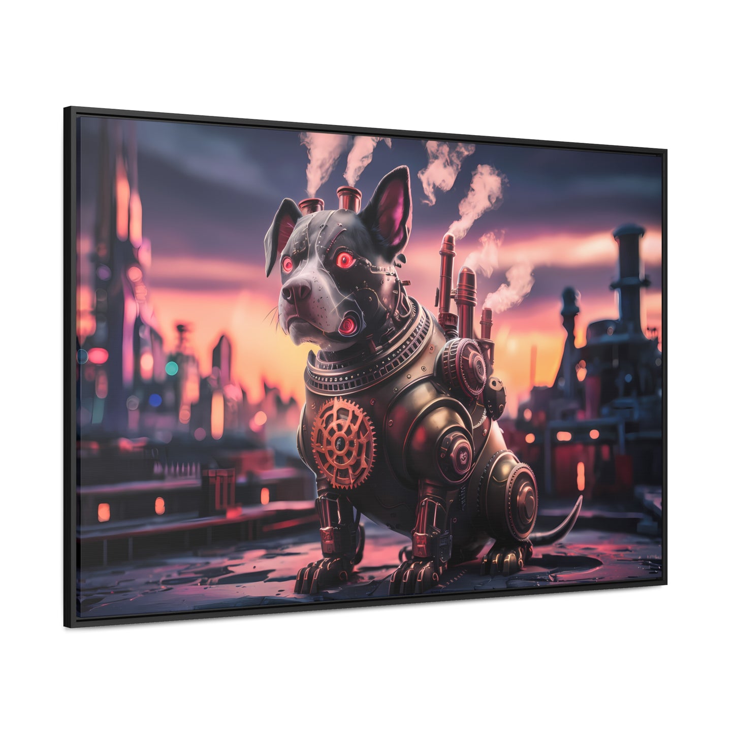 Cyber Canine: Steampunk Sentinel - Gallery Canvas Wraps, Horizontal Frame