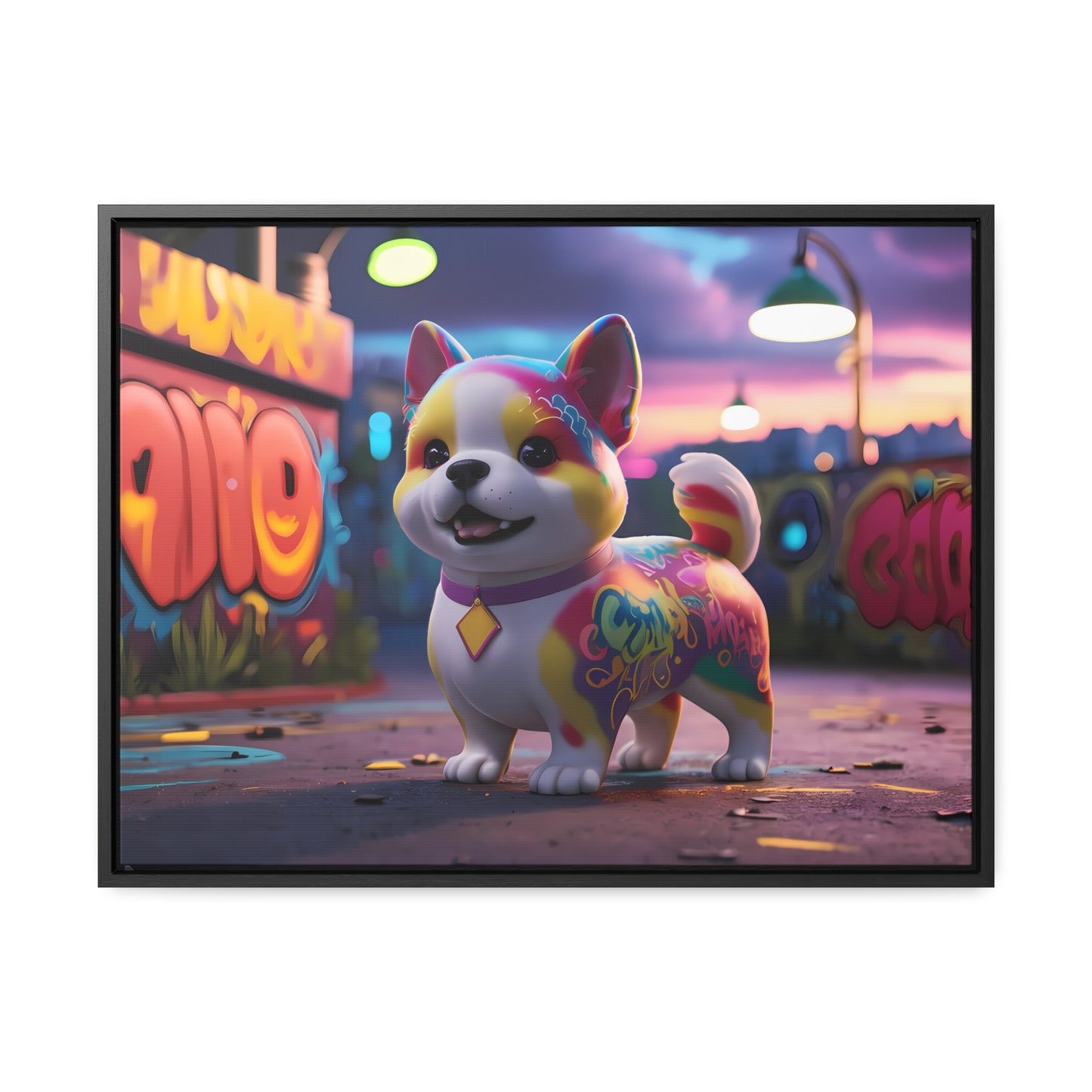 "Graffiti Pup in Neon Alley" - Gallery Canvas Wraps, Horizontal Frame