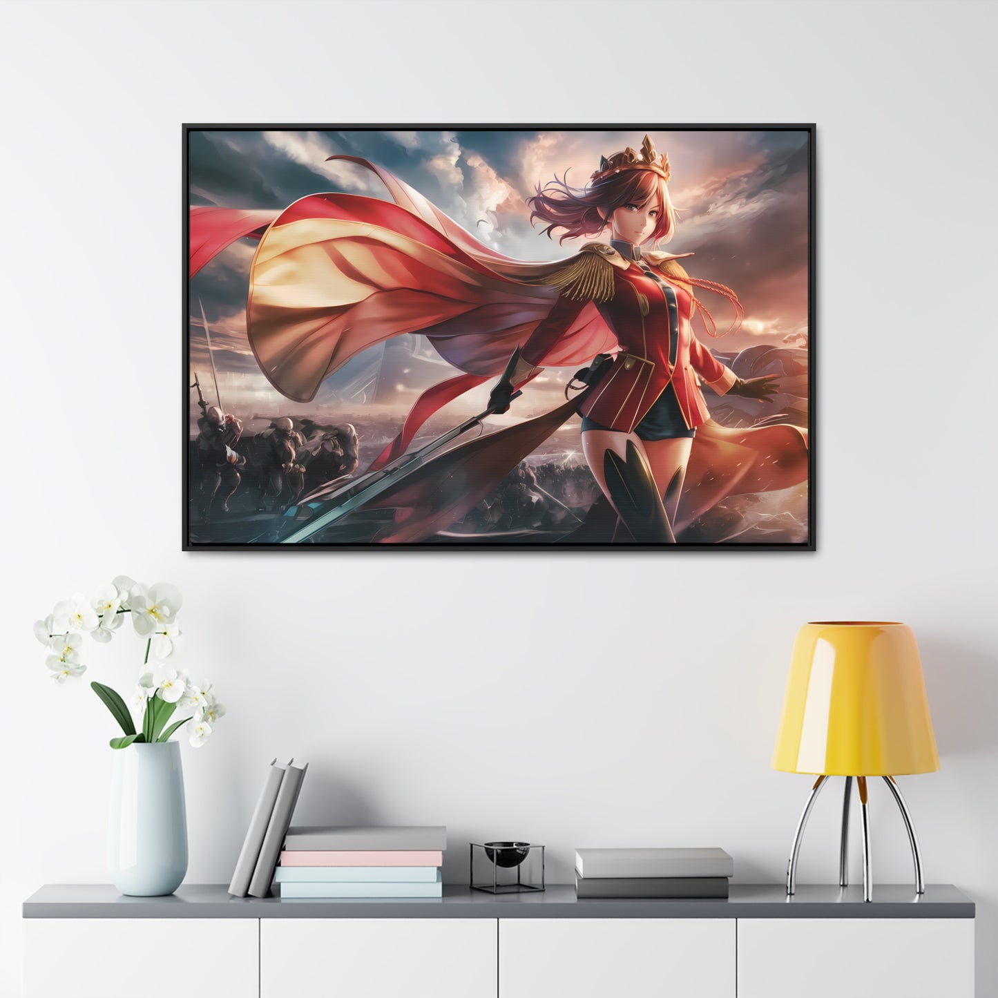 "Crimson Empress: Battle's Edge" - Gallery Canvas Wraps, Horizontal Frame