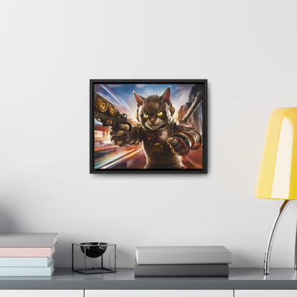 Cyberpunk Cat Warrior - Gallery Canvas Wraps, Horizontal Frame